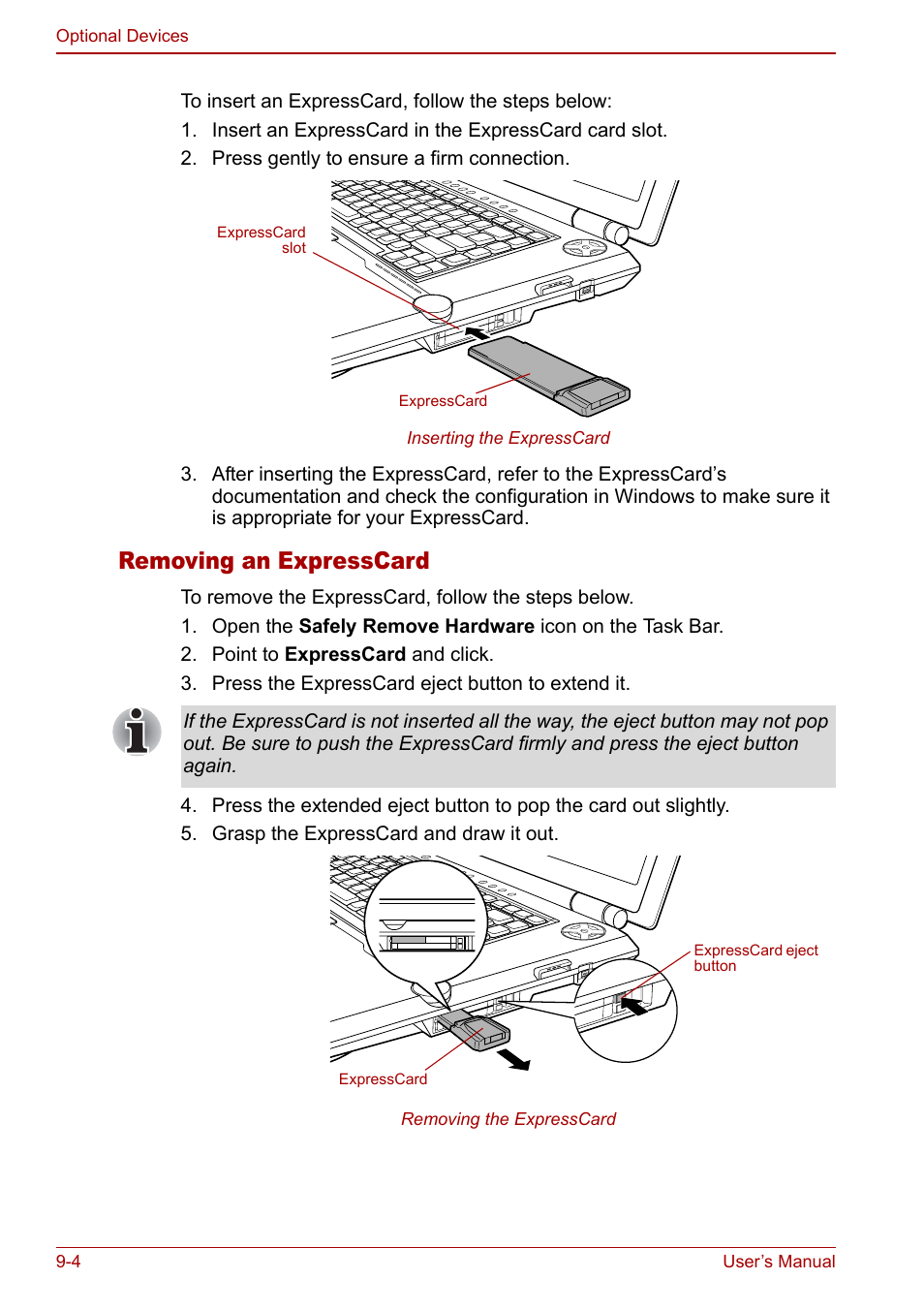 Removing an expresscard | Toshiba Qosmio G20 (PQG21) User Manual | Page 148 / 242