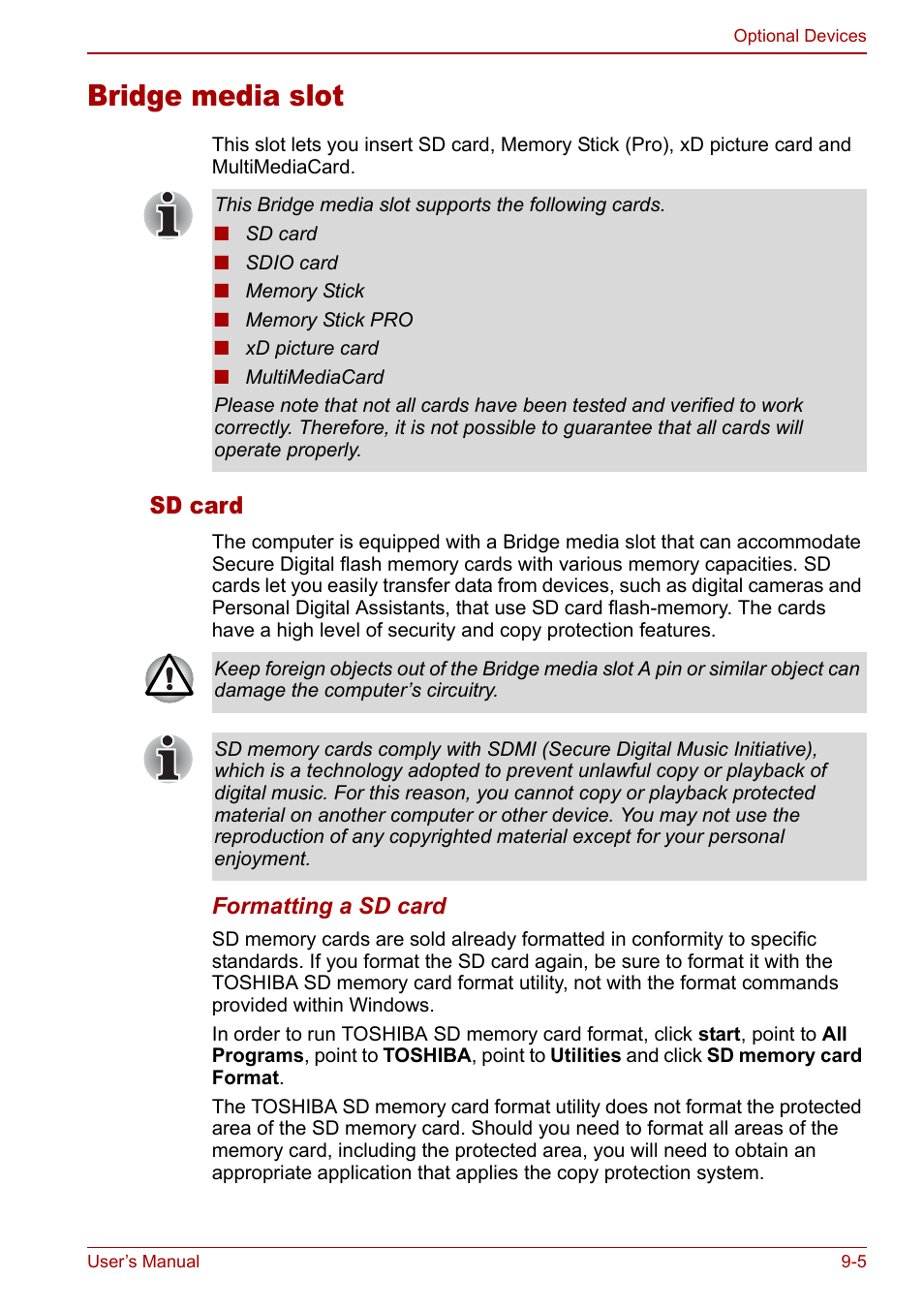 Bridge media slot, Bridge media slot -5, Sd card | Toshiba Qosmio G20 (PQG21) User Manual | Page 149 / 242