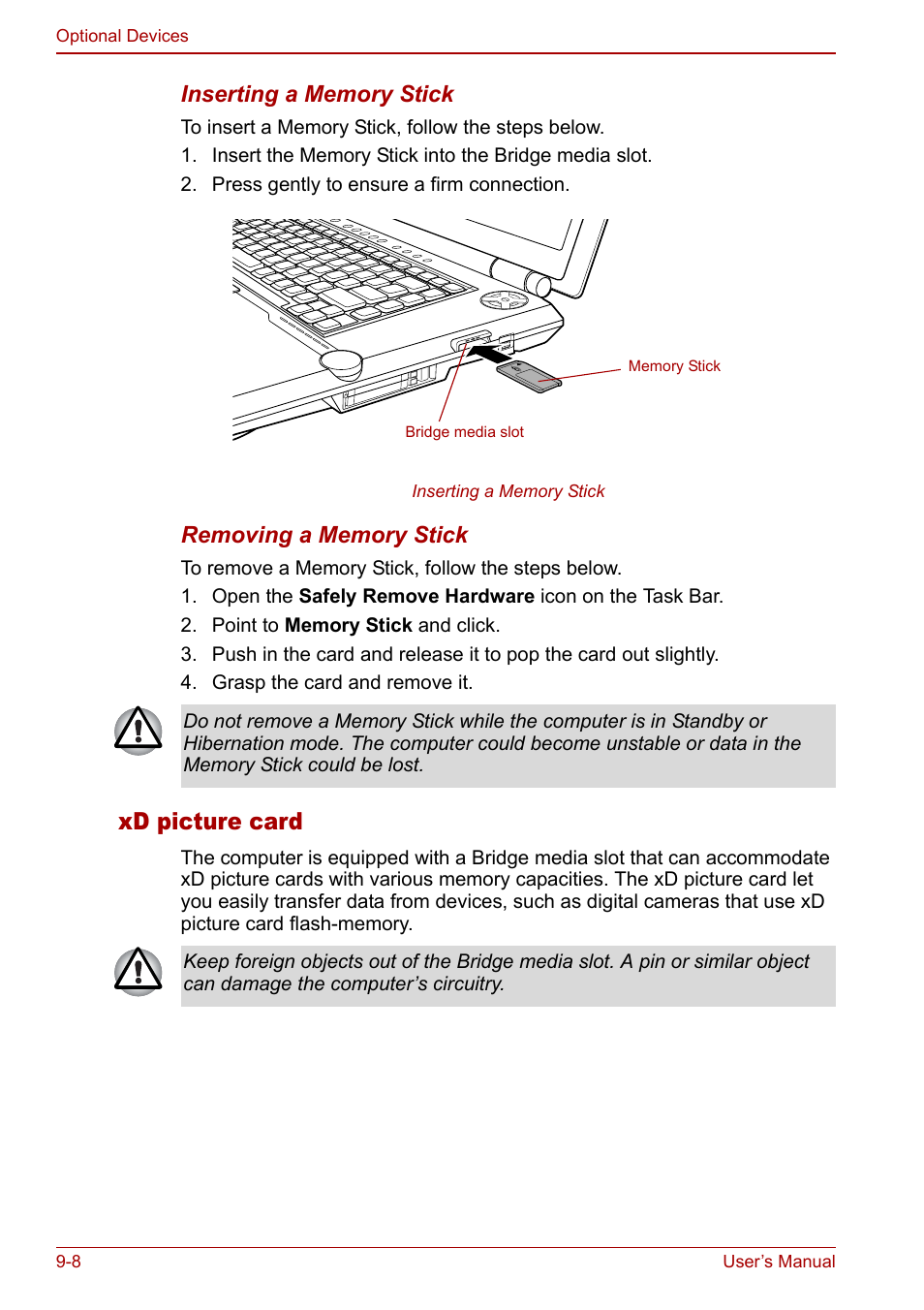 Xd picture card | Toshiba Qosmio G20 (PQG21) User Manual | Page 152 / 242