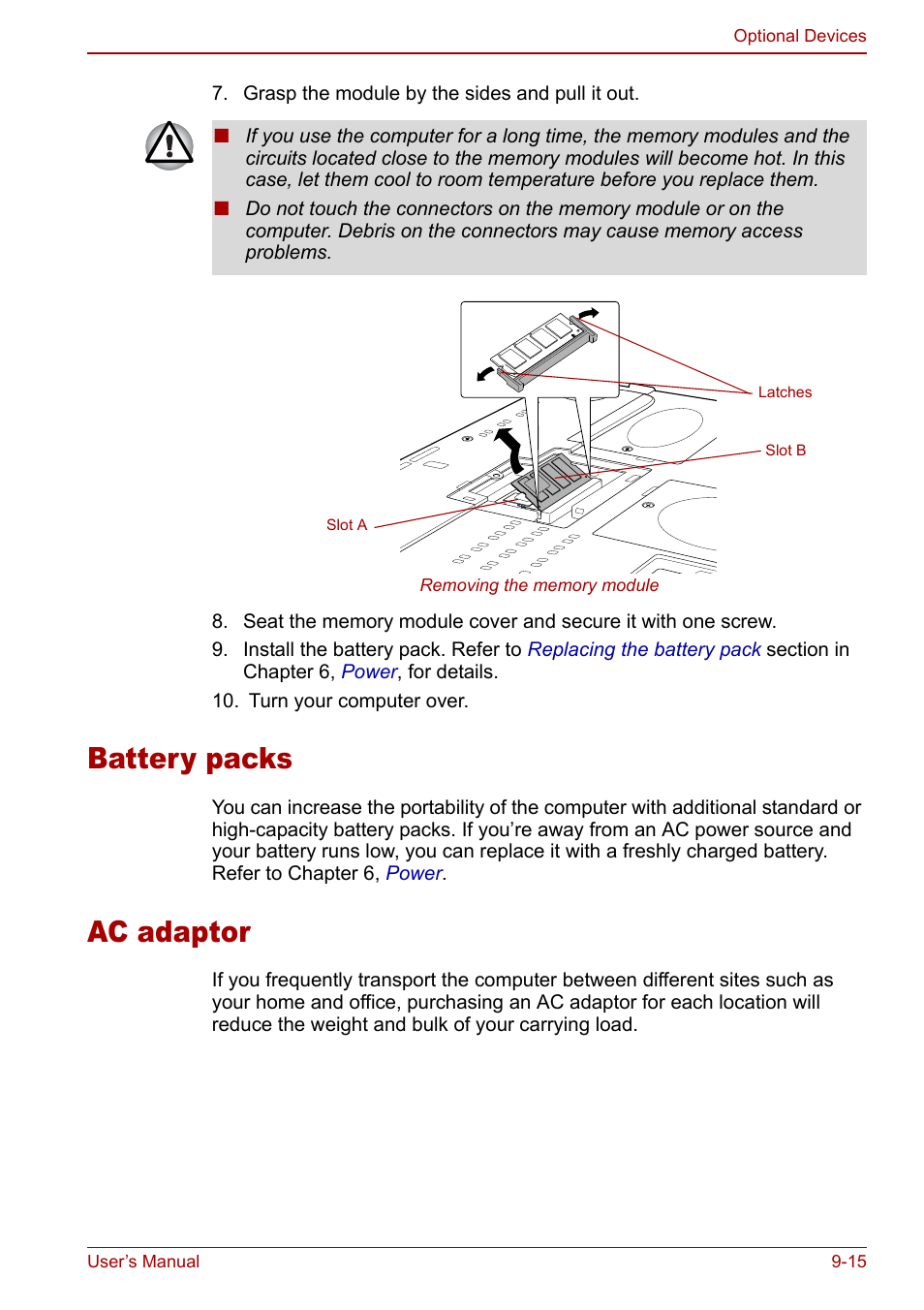 Battery packs, Ac adaptor, Battery packs -15 ac adaptor -15 | Toshiba Qosmio G20 (PQG21) User Manual | Page 159 / 242