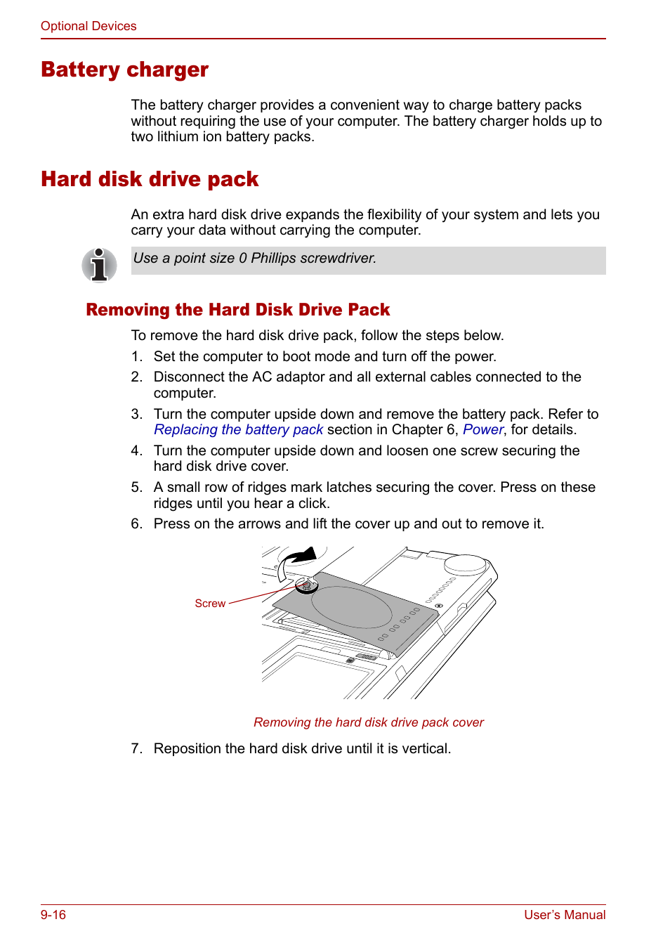 Battery charger, Hard disk drive pack, Battery charger -16 hard disk drive pack -16 | Removing the hard disk drive pack | Toshiba Qosmio G20 (PQG21) User Manual | Page 160 / 242