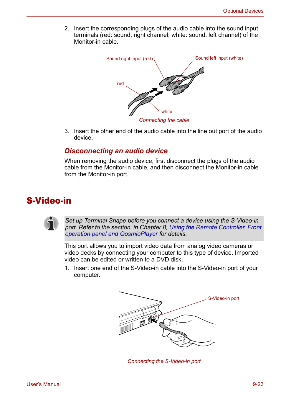 S-video-in, S-video-in -23, Disconnecting an audio device | Toshiba Qosmio G20 (PQG21) User Manual | Page 167 / 242