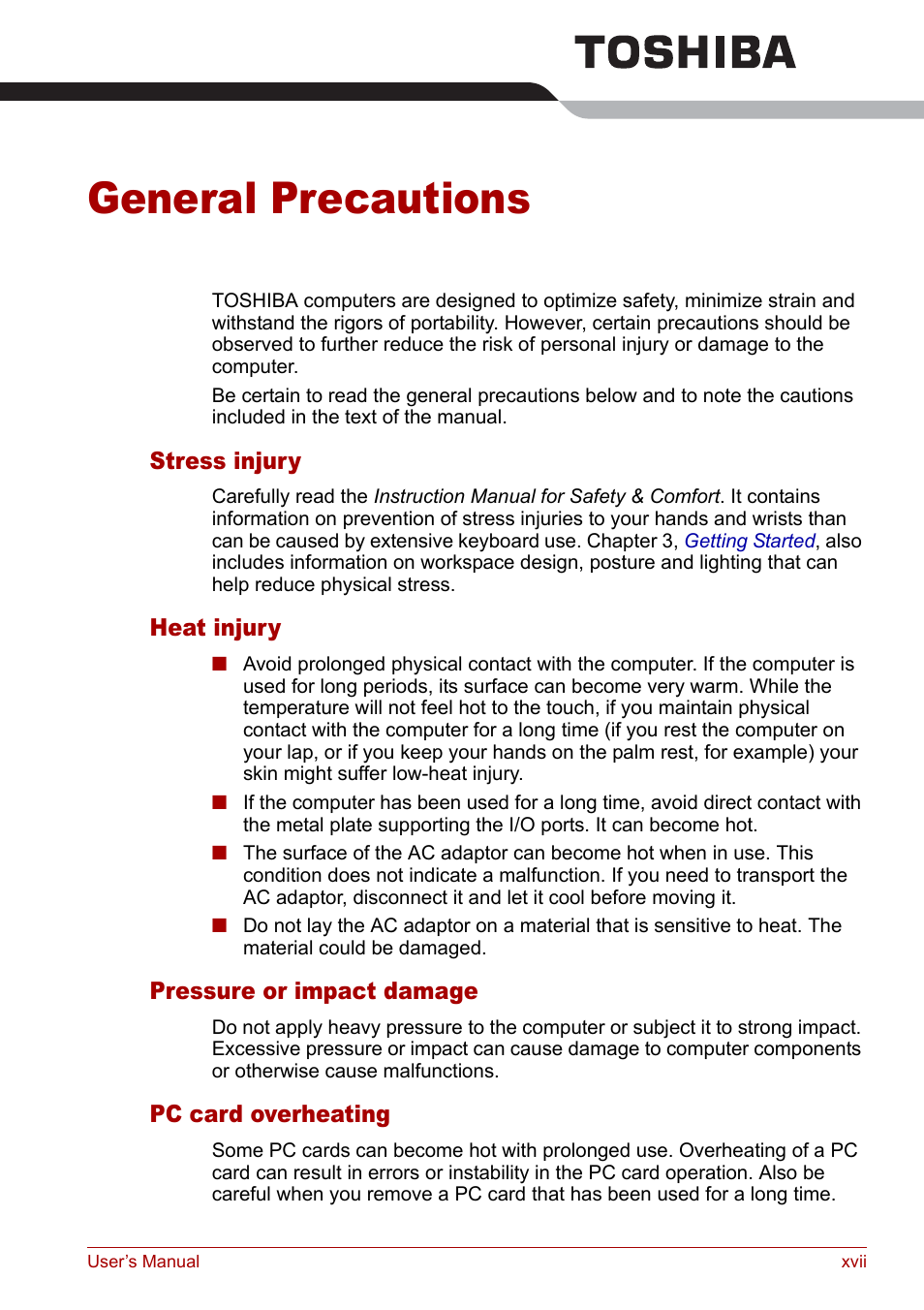 General precautions | Toshiba Qosmio G20 (PQG21) User Manual | Page 17 / 242