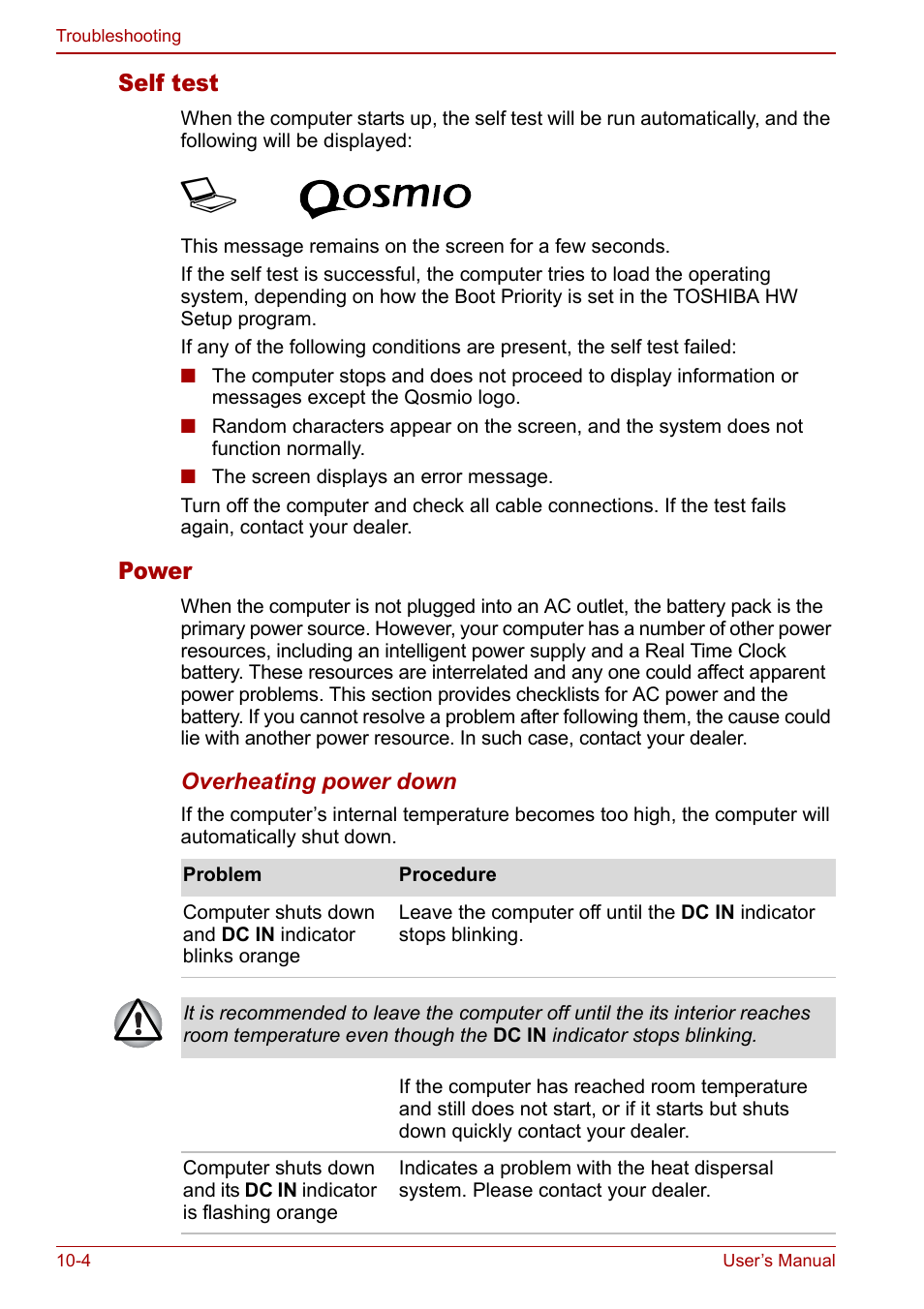 Self test, Power | Toshiba Qosmio G20 (PQG21) User Manual | Page 174 / 242