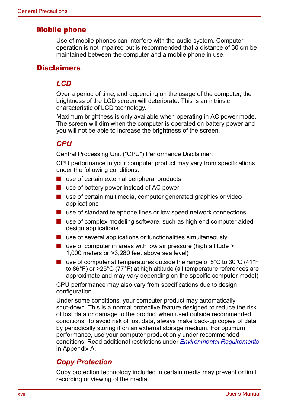 Mobile phone, Disclaimers | Toshiba Qosmio G20 (PQG21) User Manual | Page 18 / 242