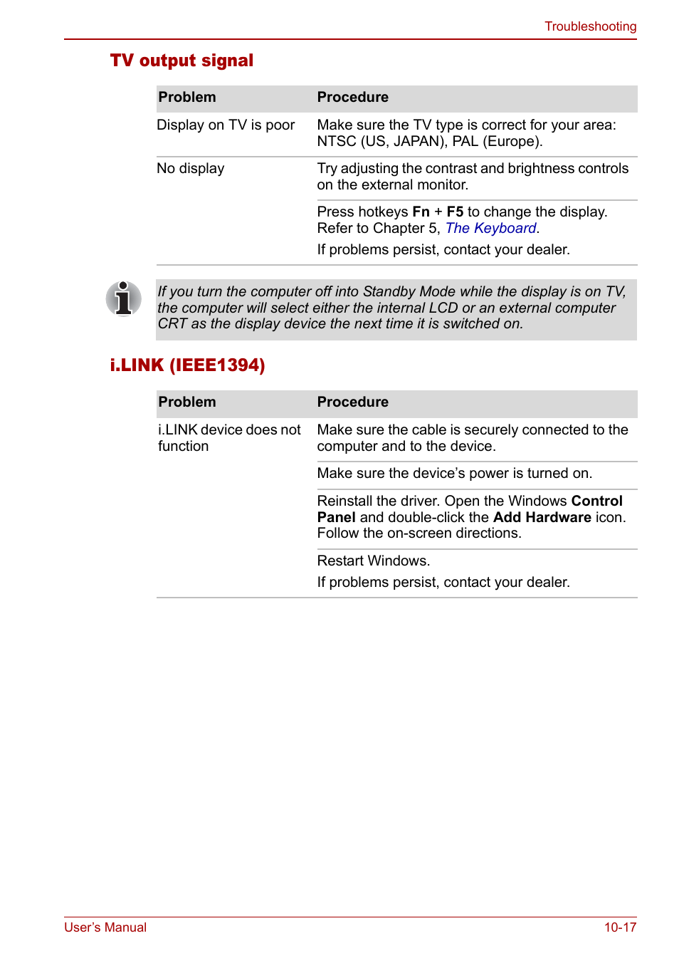 Tv output signal i.link (ieee1394) | Toshiba Qosmio G20 (PQG21) User Manual | Page 187 / 242