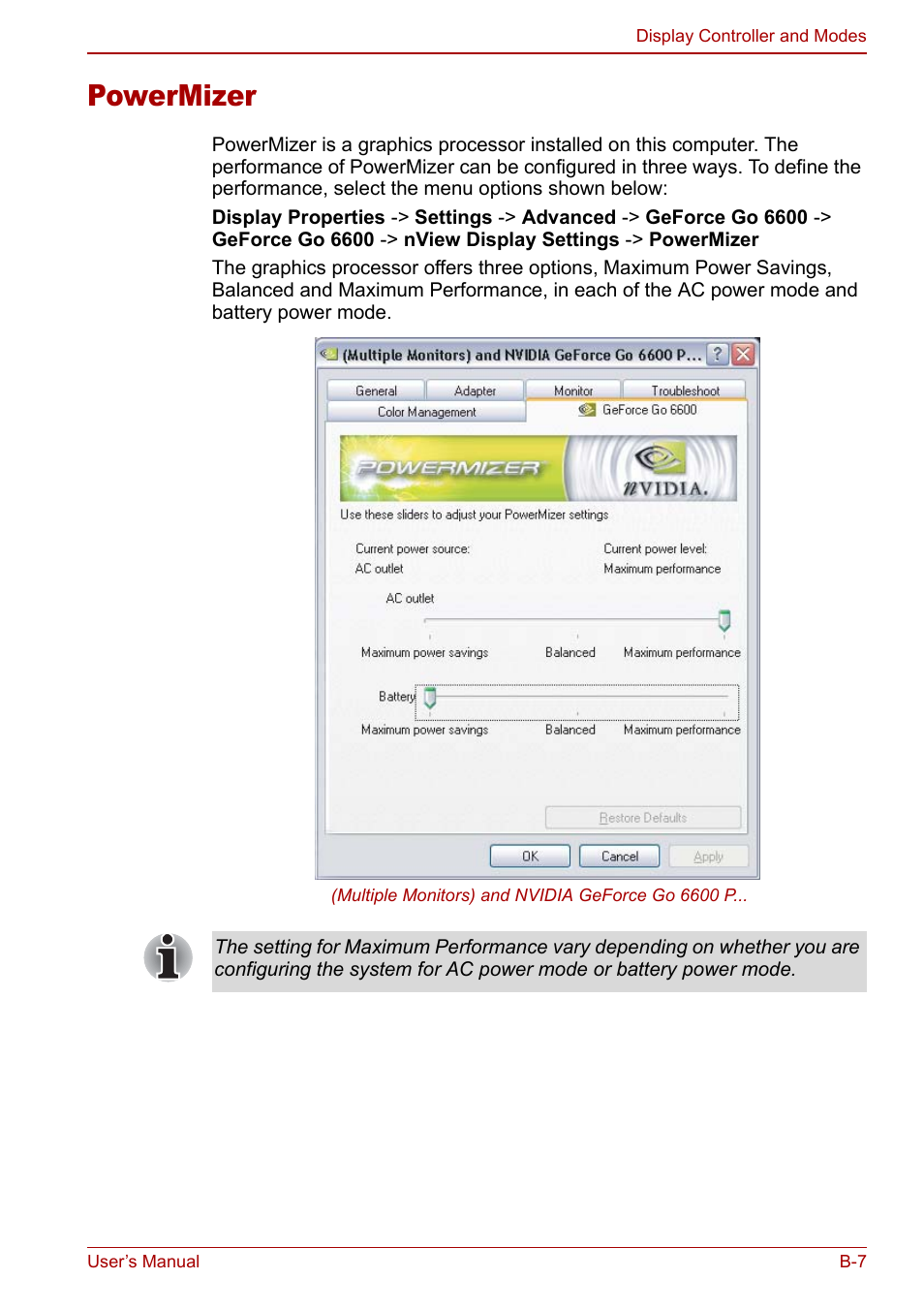 Powermizer | Toshiba Qosmio G20 (PQG21) User Manual | Page 199 / 242