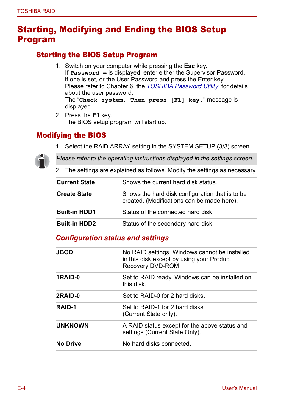 Starting the bios setup program, Modifying the bios | Toshiba Qosmio G20 (PQG21) User Manual | Page 214 / 242