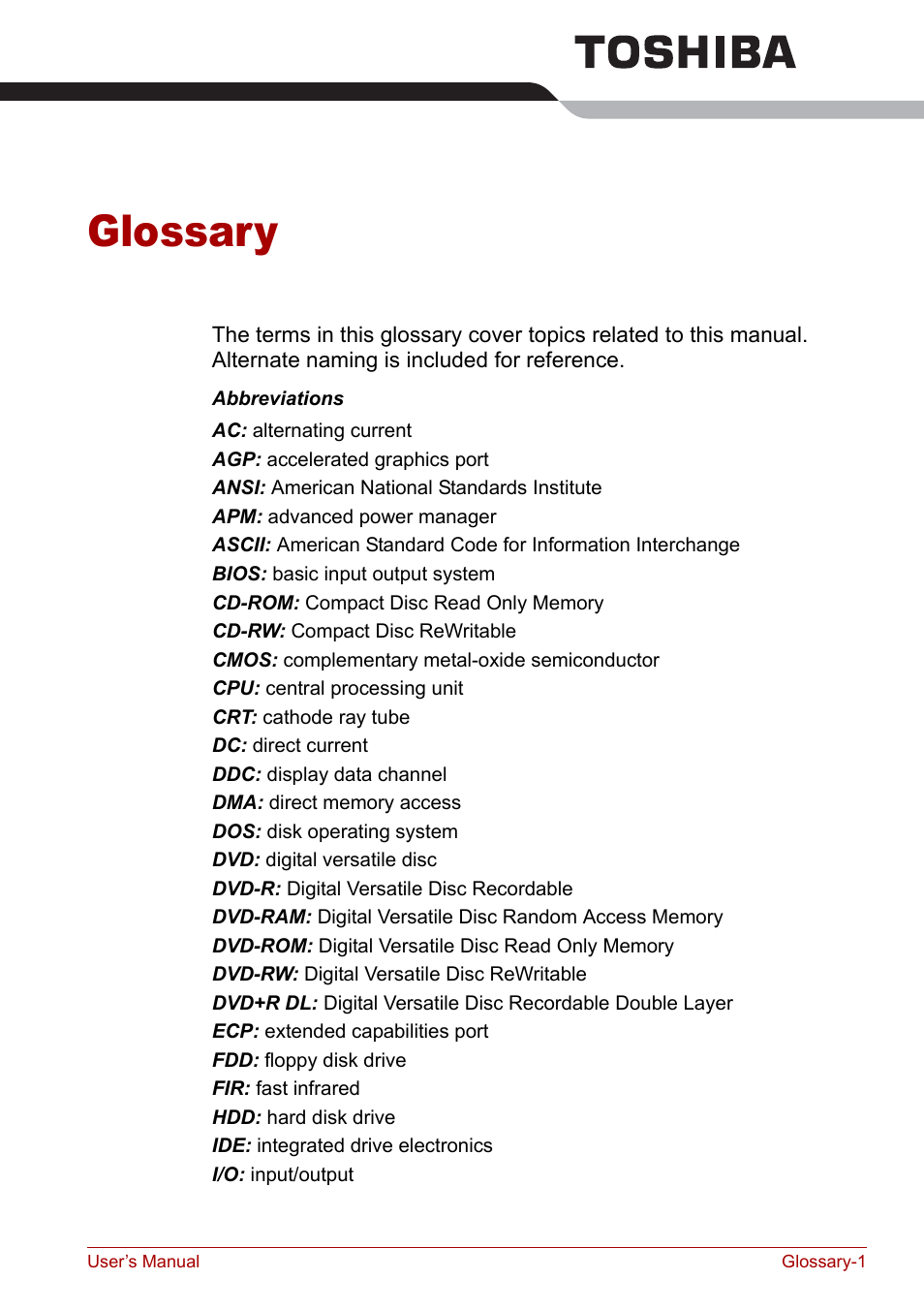 Glossary | Toshiba Qosmio G20 (PQG21) User Manual | Page 223 / 242