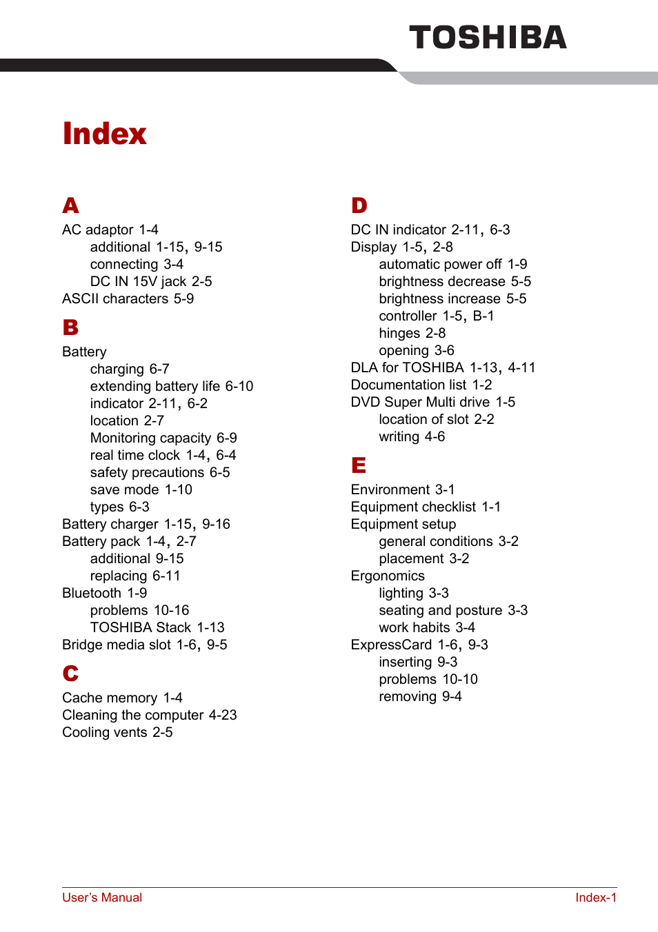 Index | Toshiba Qosmio G20 (PQG21) User Manual | Page 237 / 242