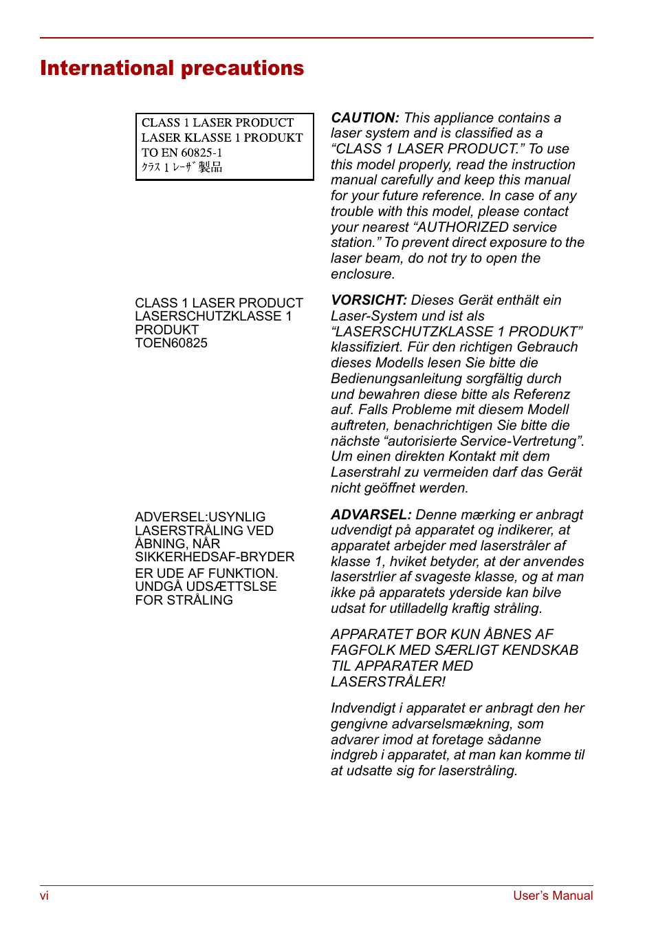 International precautions | Toshiba Qosmio G20 (PQG21) User Manual | Page 6 / 242