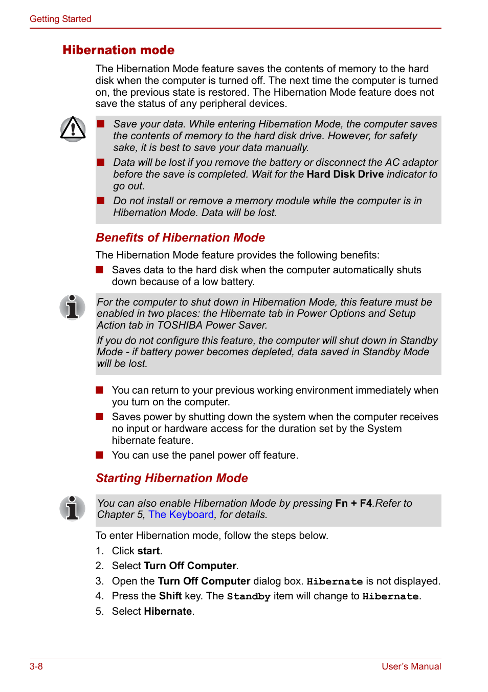 Hibernation mode | Toshiba Qosmio G20 (PQG21) User Manual | Page 64 / 242