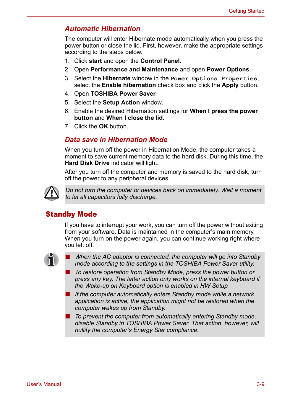 Standby mode | Toshiba Qosmio G20 (PQG21) User Manual | Page 65 / 242