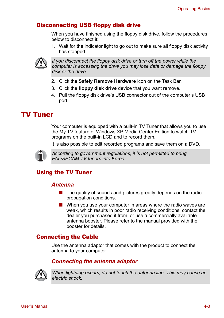 Tv tuner, Tv tuner -3 | Toshiba Qosmio G20 (PQG21) User Manual | Page 71 / 242