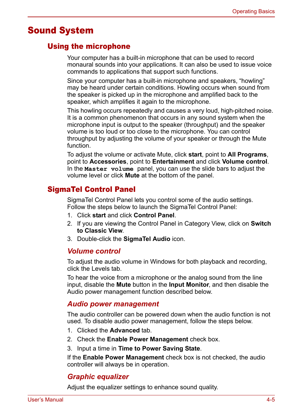 Sound system, Sound system -5, Sound | System, Sectio | Toshiba Qosmio G20 (PQG21) User Manual | Page 73 / 242