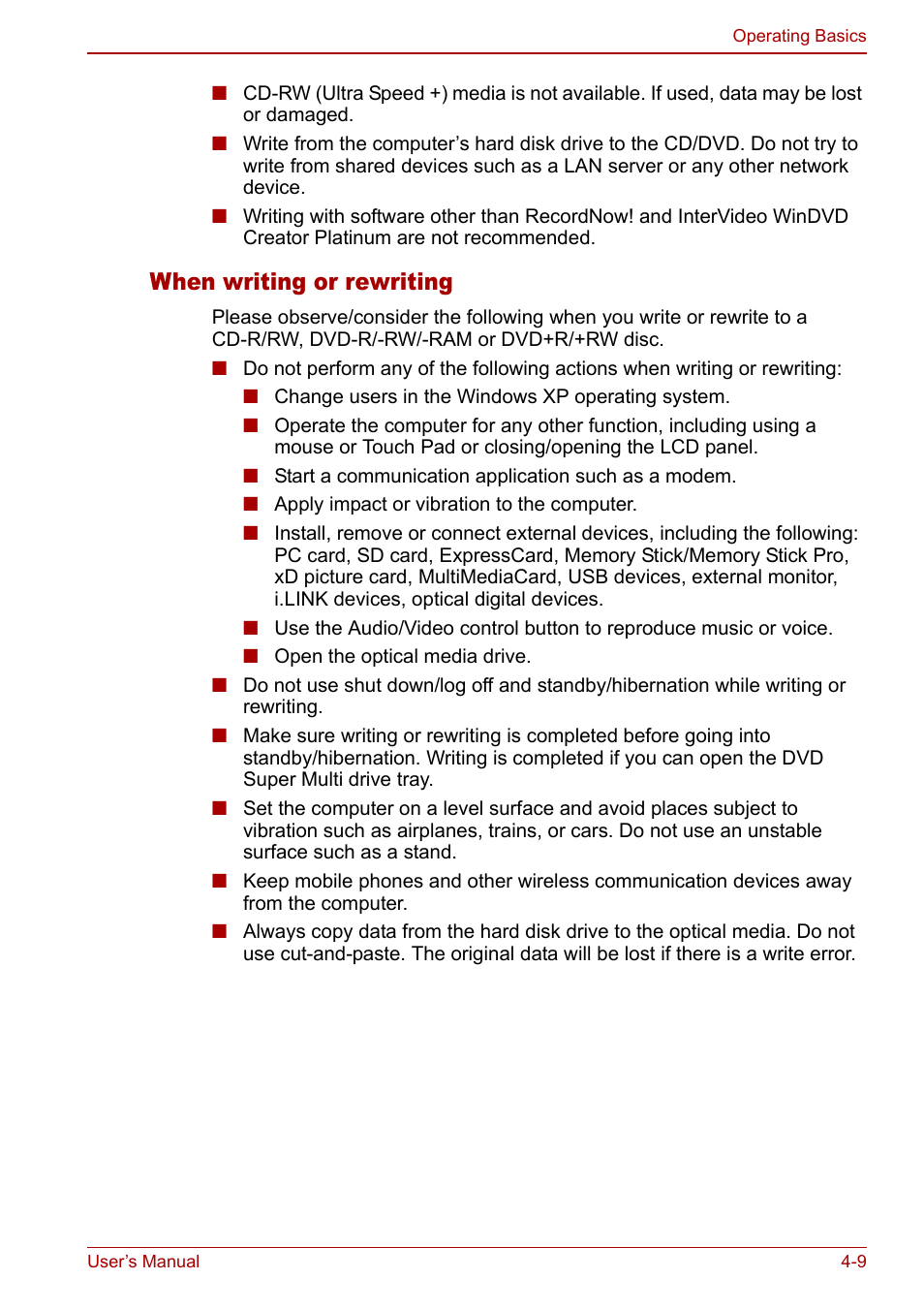 When writing or rewriting | Toshiba Qosmio G20 (PQG21) User Manual | Page 77 / 242