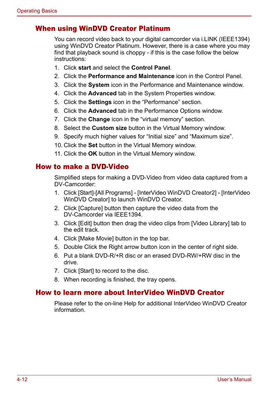 When using windvd creator platinum, How to make a dvd-video, How to learn more about intervideo windvd creator | Toshiba Qosmio G20 (PQG21) User Manual | Page 80 / 242