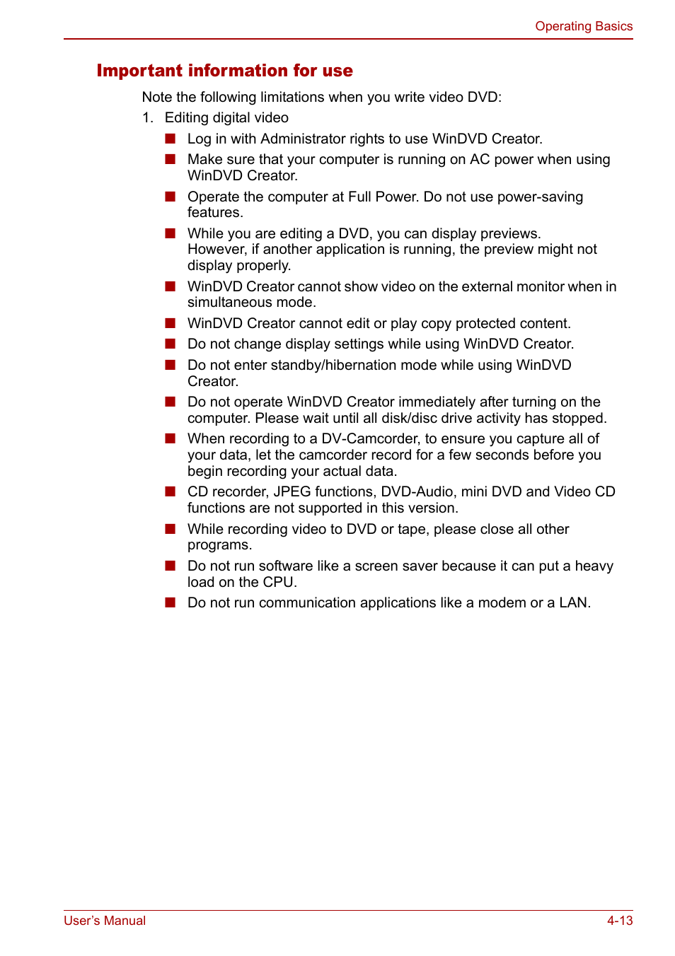 Important information for use | Toshiba Qosmio G20 (PQG21) User Manual | Page 81 / 242