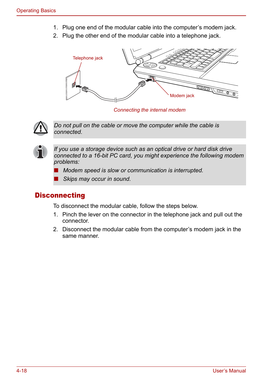 Disconnecting | Toshiba Qosmio G20 (PQG21) User Manual | Page 86 / 242