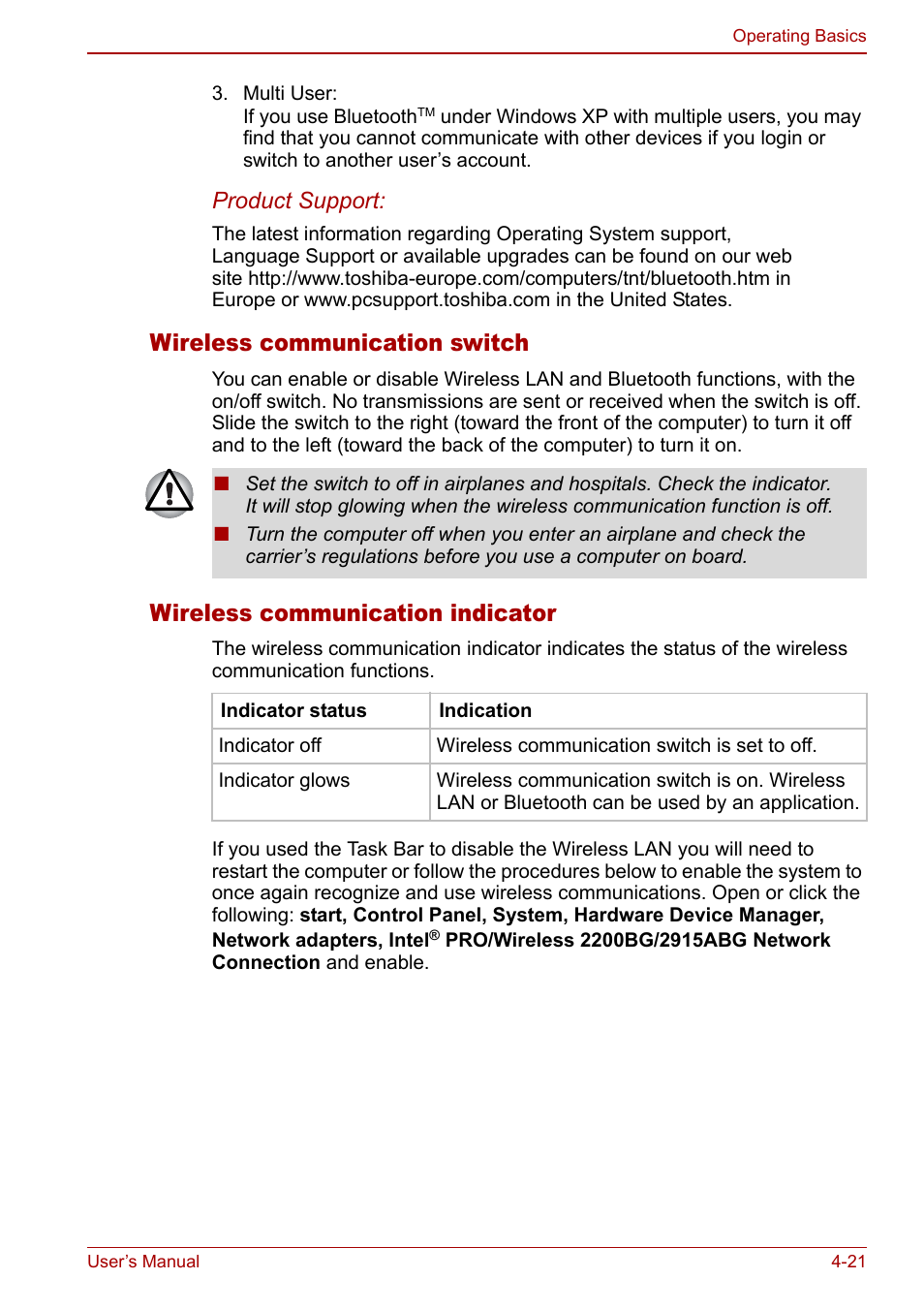 Wireless communication switch, Wireless communication indicator | Toshiba Qosmio G20 (PQG21) User Manual | Page 89 / 242