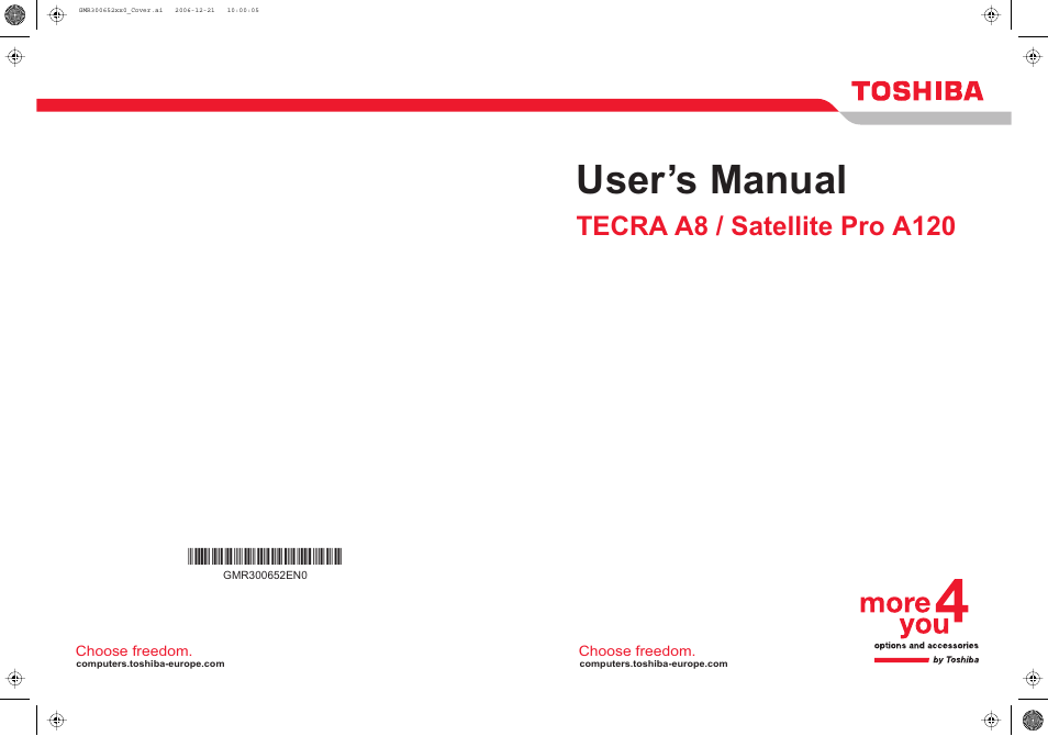 Toshiba Satellite Pro A120 (PSAC1) User Manual | 205 pages