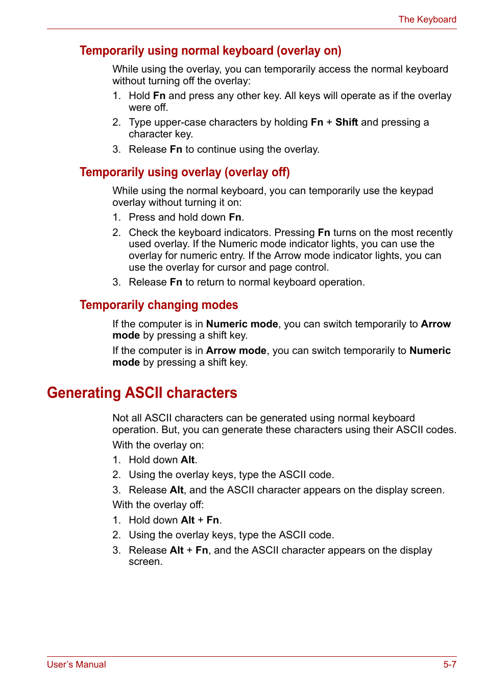 Generating ascii characters, Generating ascii characters -7 | Toshiba Satellite Pro A120 (PSAC1) User Manual | Page 101 / 205