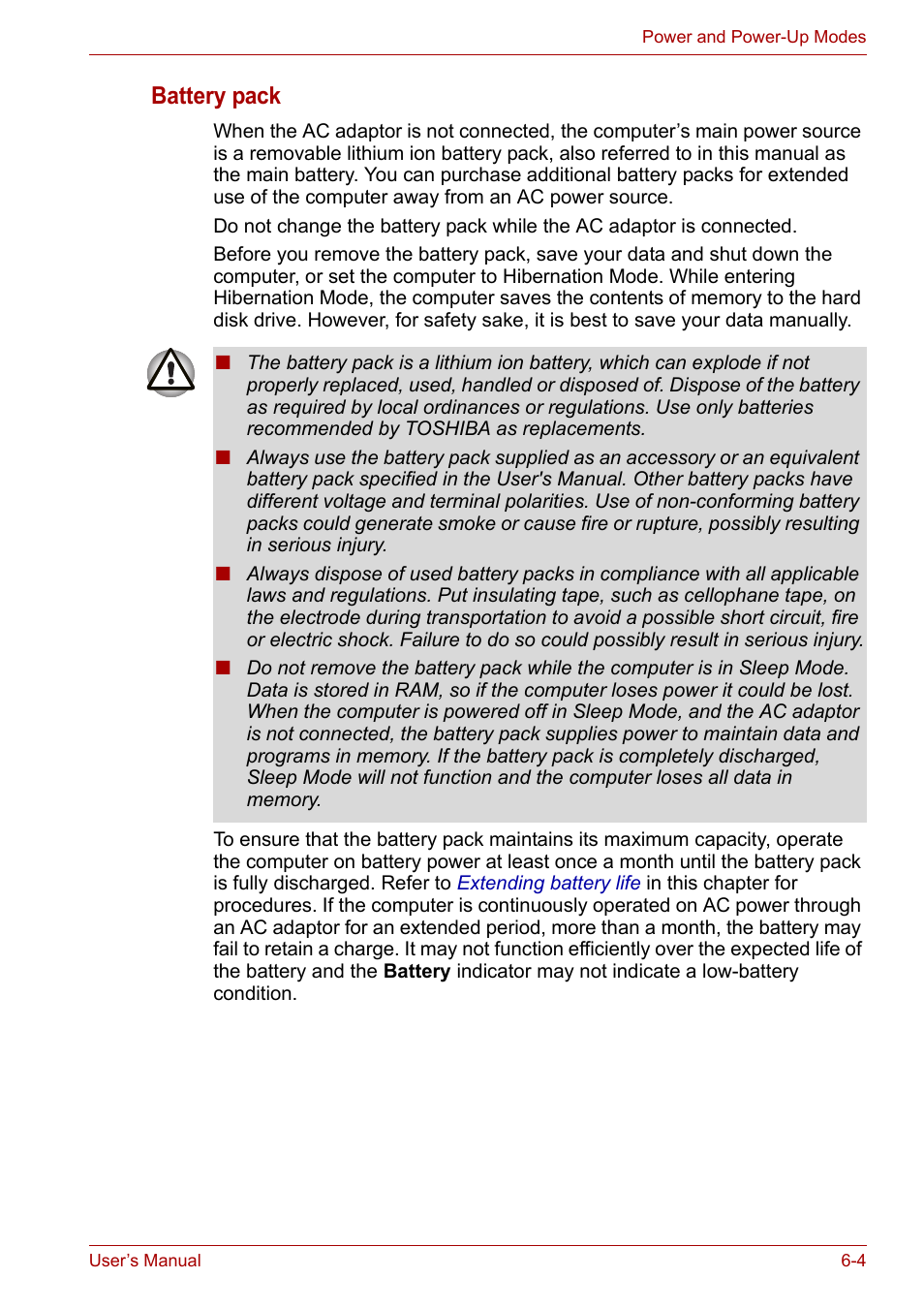 Battery pack | Toshiba Satellite Pro A120 (PSAC1) User Manual | Page 105 / 205