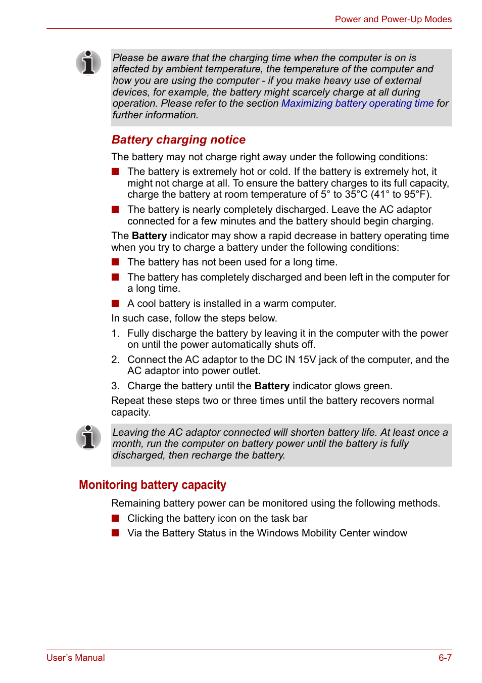 Monitoring battery capacity | Toshiba Satellite Pro A120 (PSAC1) User Manual | Page 108 / 205