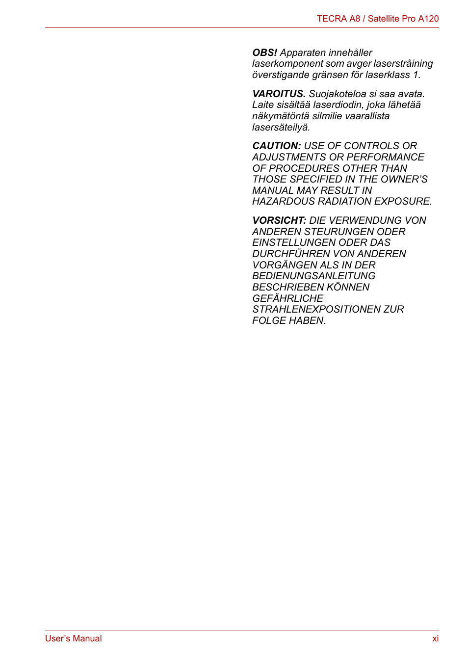 Toshiba Satellite Pro A120 (PSAC1) User Manual | Page 11 / 205