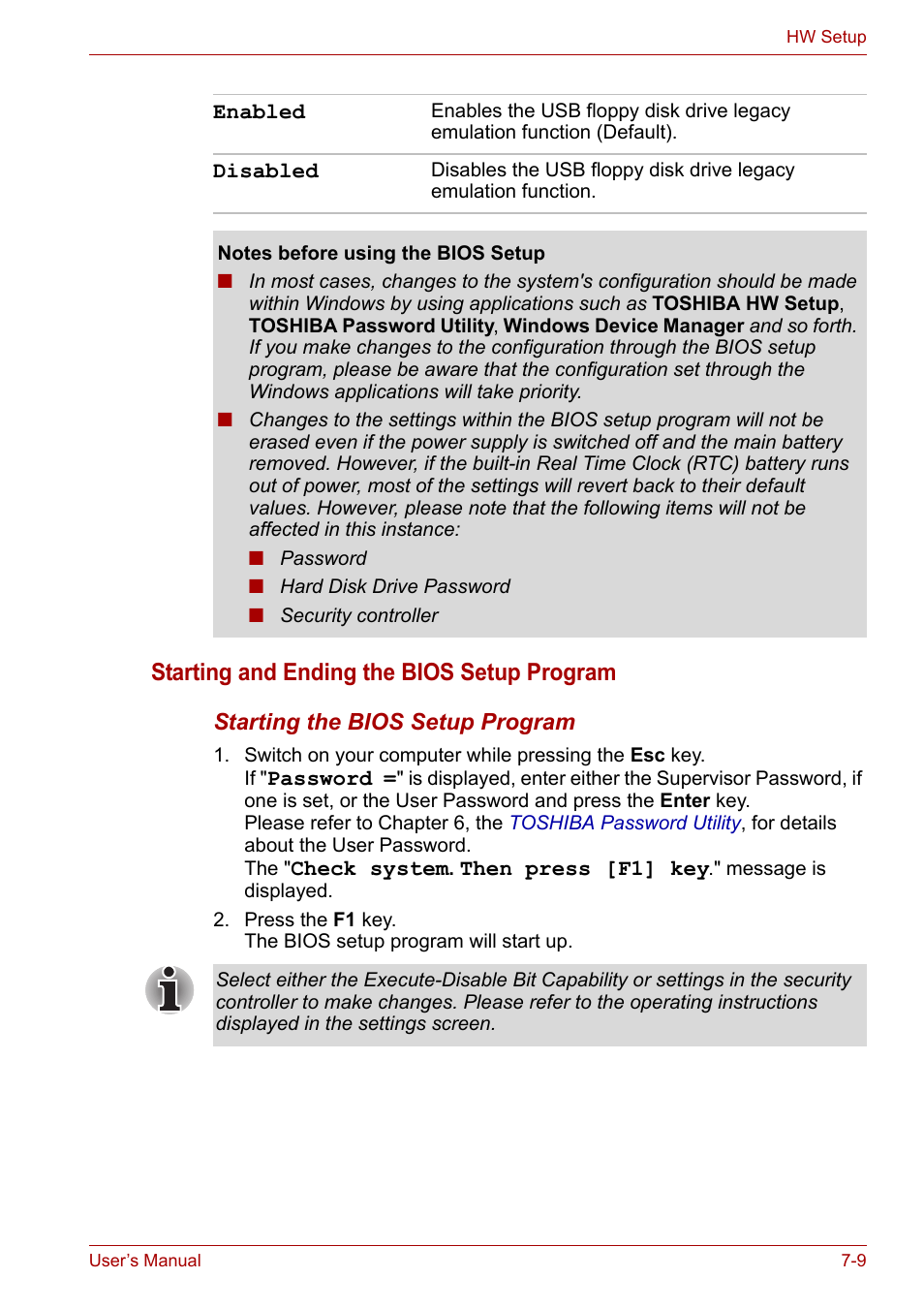 Starting and ending the bios setup program | Toshiba Satellite Pro A120 (PSAC1) User Manual | Page 125 / 205