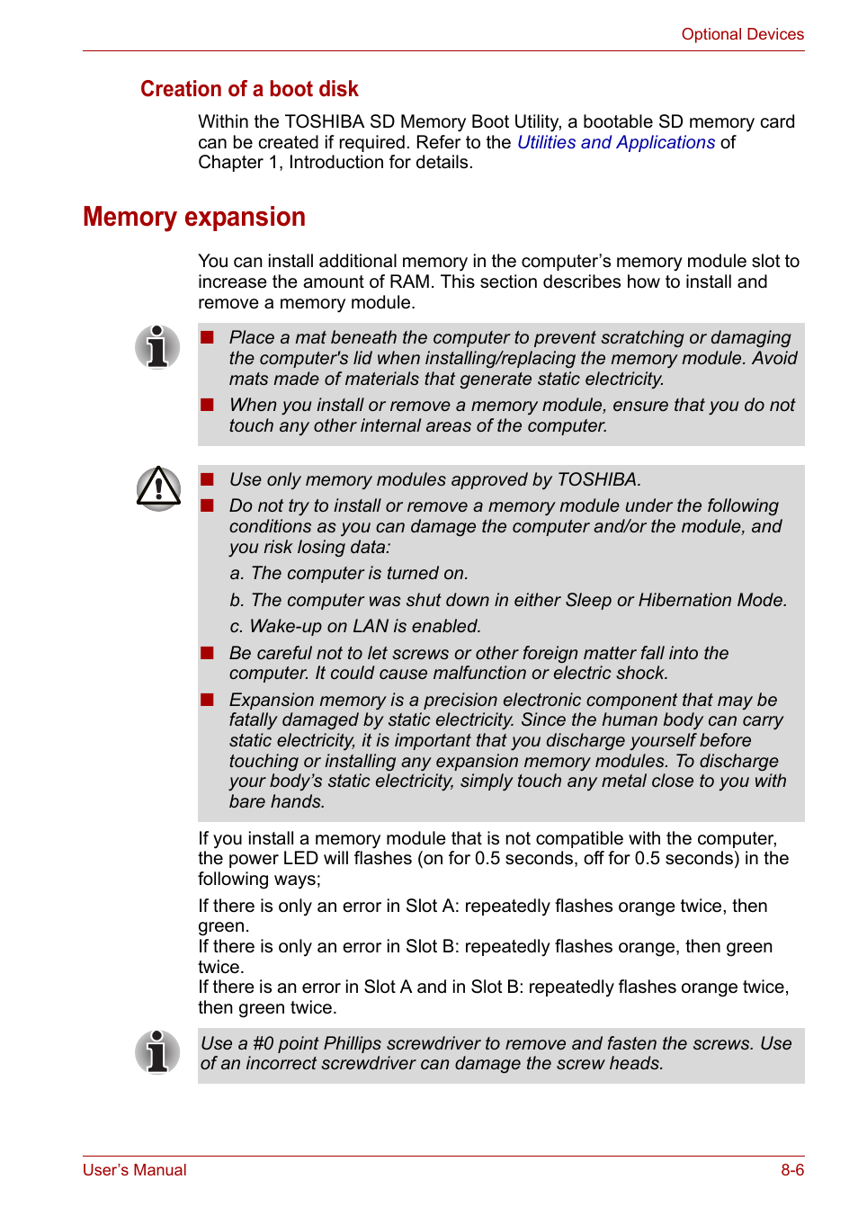 Memory expansion, Memory expansion -6, Creation of a boot disk | Toshiba Satellite Pro A120 (PSAC1) User Manual | Page 133 / 205