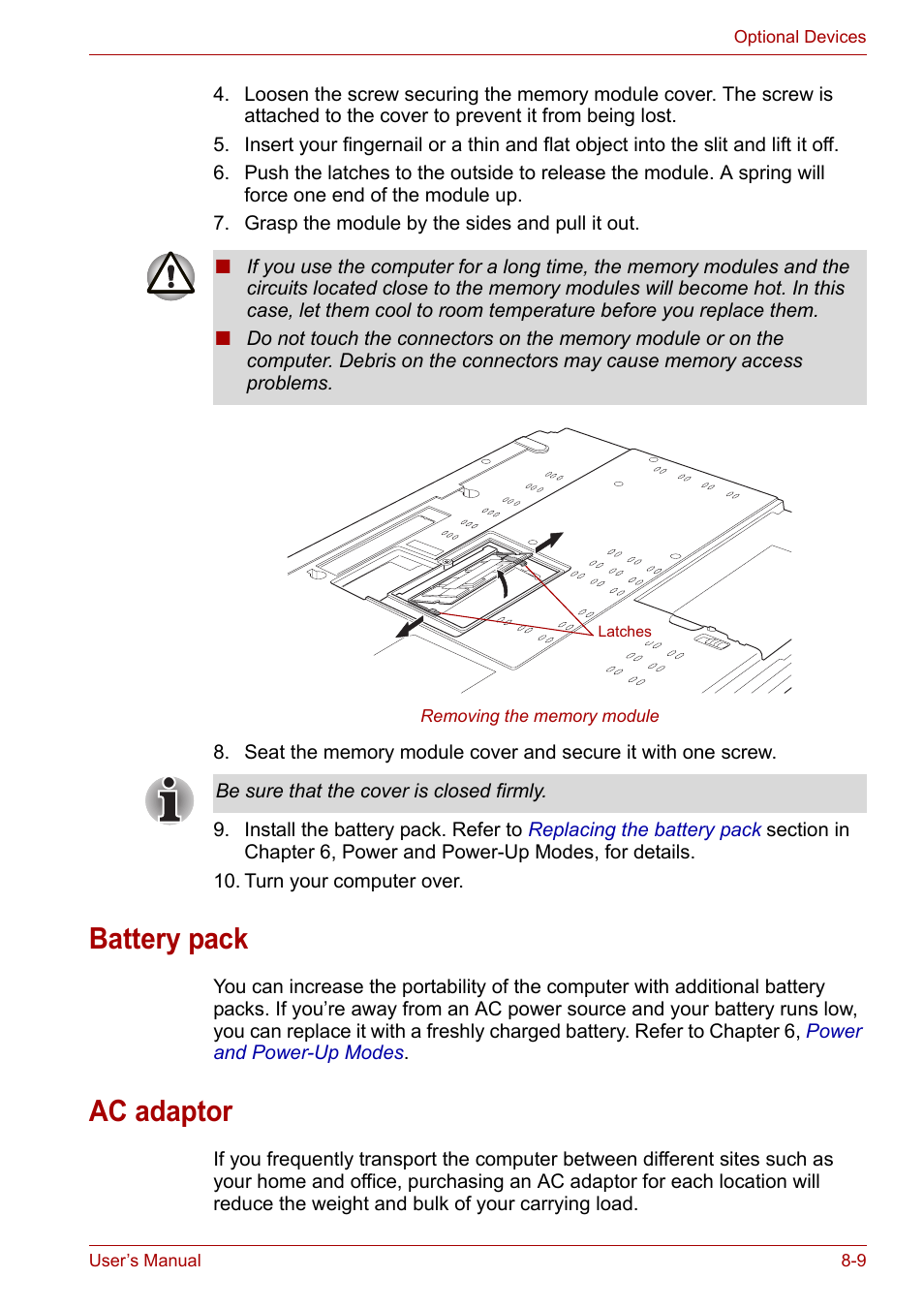 Battery pack, Ac adaptor, Battery pack -9 ac adaptor -9 | Toshiba Satellite Pro A120 (PSAC1) User Manual | Page 136 / 205