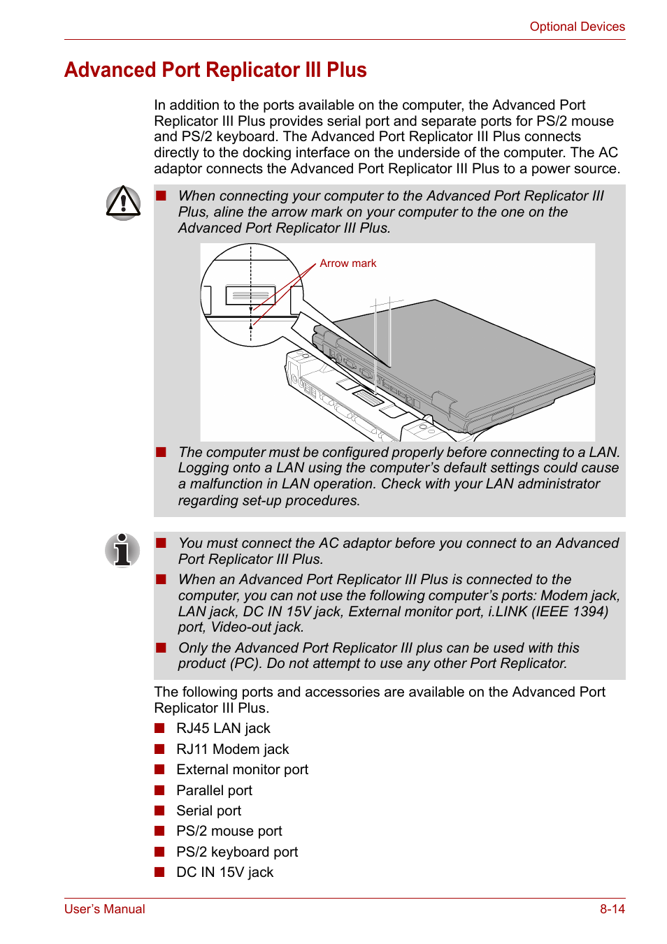 Advanced port replicator iii plus, Advanced port replicator iii plus -14 | Toshiba Satellite Pro A120 (PSAC1) User Manual | Page 141 / 205