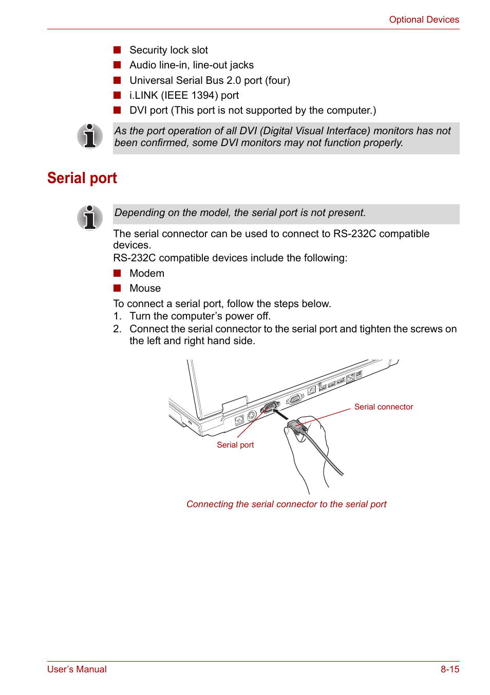 Serial port, Serial port -15 | Toshiba Satellite Pro A120 (PSAC1) User Manual | Page 142 / 205