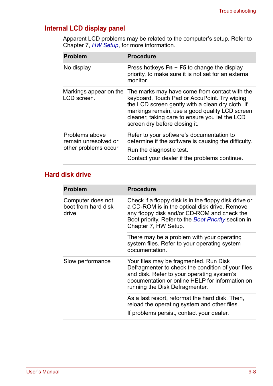 Internal lcd display panel, Hard disk drive | Toshiba Satellite Pro A120 (PSAC1) User Manual | Page 151 / 205