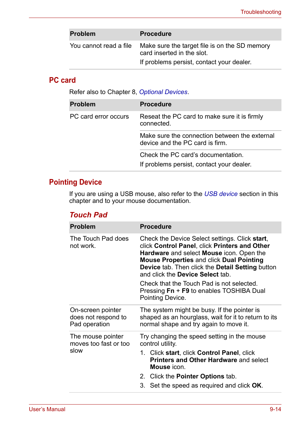 Pc card, Pointing device | Toshiba Satellite Pro A120 (PSAC1) User Manual | Page 157 / 205