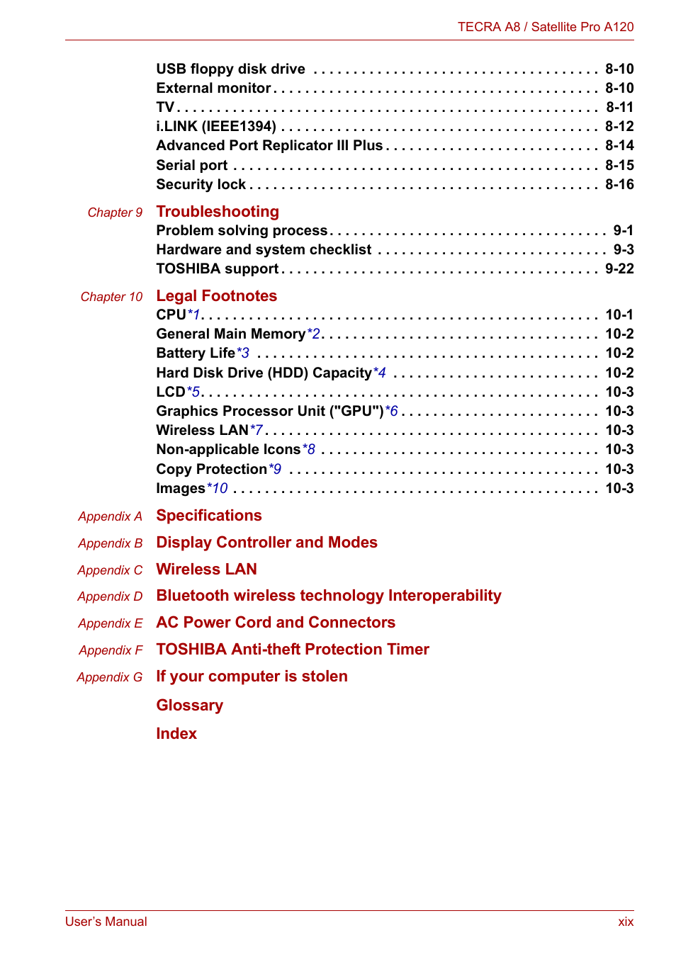 Toshiba Satellite Pro A120 (PSAC1) User Manual | Page 19 / 205