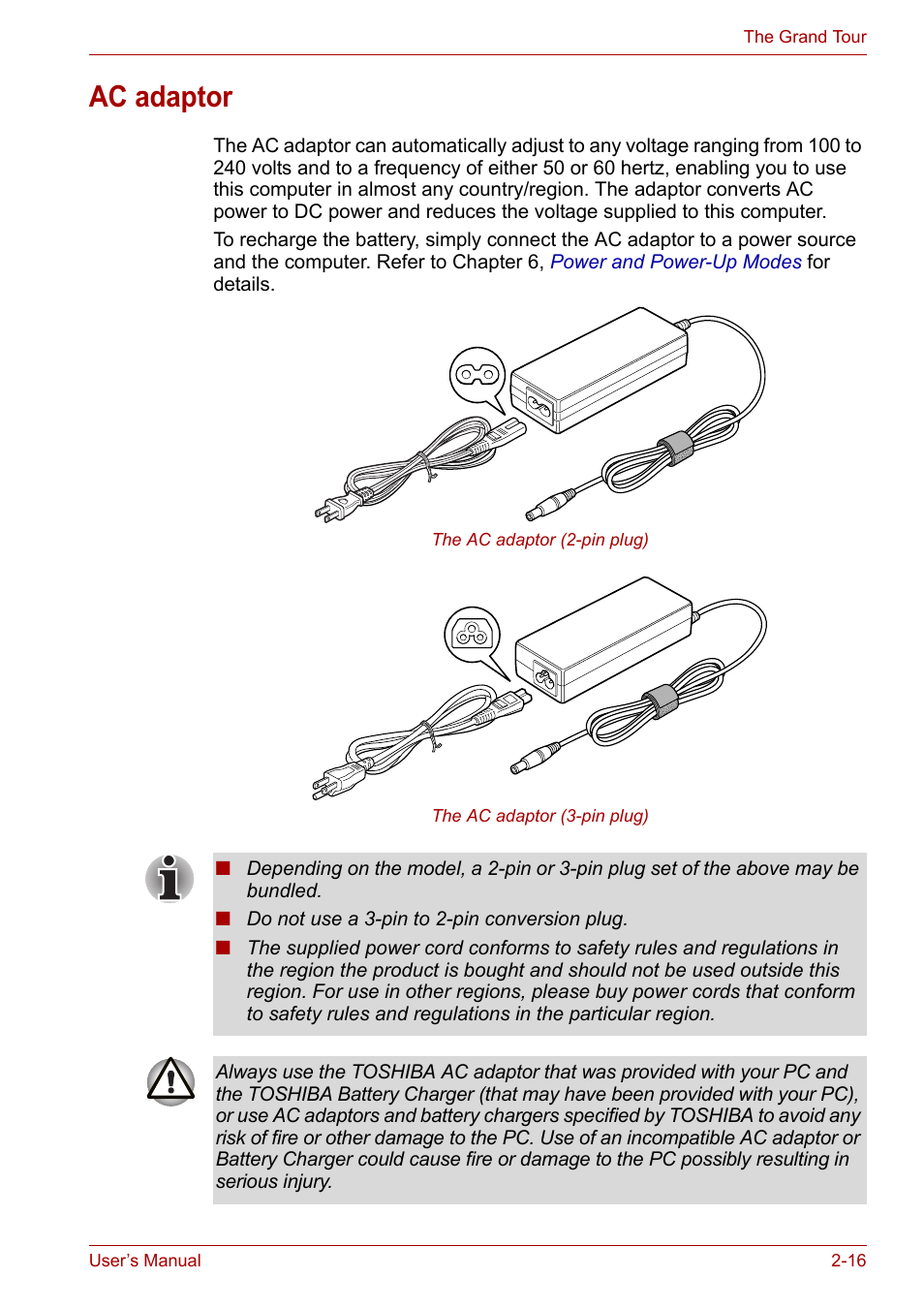 Ac adaptor, Ac adaptor -16, To the | Toshiba Satellite Pro A120 (PSAC1) User Manual | Page 52 / 205