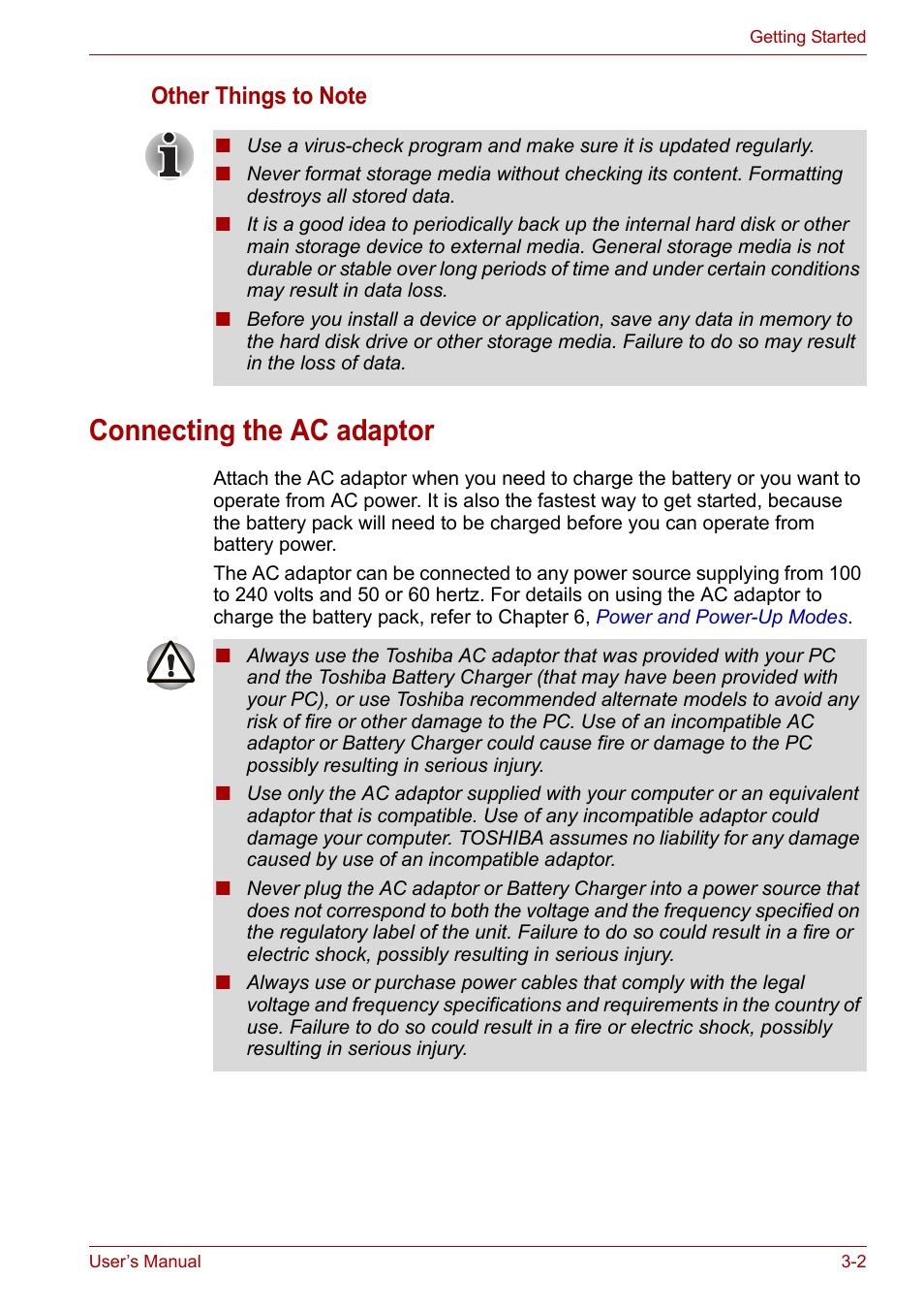 Connecting the ac adaptor, Connecting the ac adaptor -2 | Toshiba Satellite Pro A120 (PSAC1) User Manual | Page 54 / 205