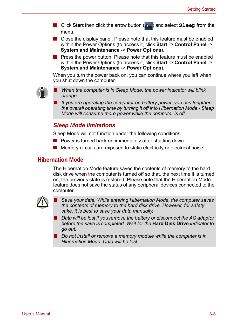 Hibernation mode | Toshiba Satellite Pro A120 (PSAC1) User Manual | Page 60 / 205