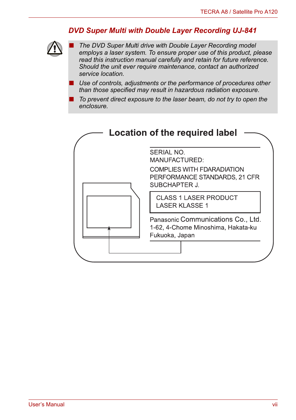 Toshiba Satellite Pro A120 (PSAC1) User Manual | Page 7 / 205