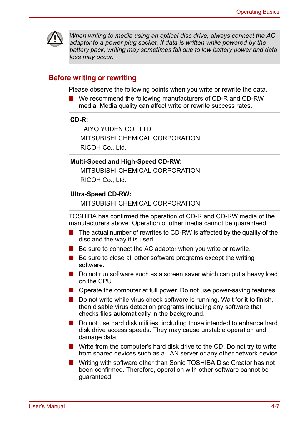 Before writing or rewriting | Toshiba Satellite Pro A120 (PSAC1) User Manual | Page 70 / 205