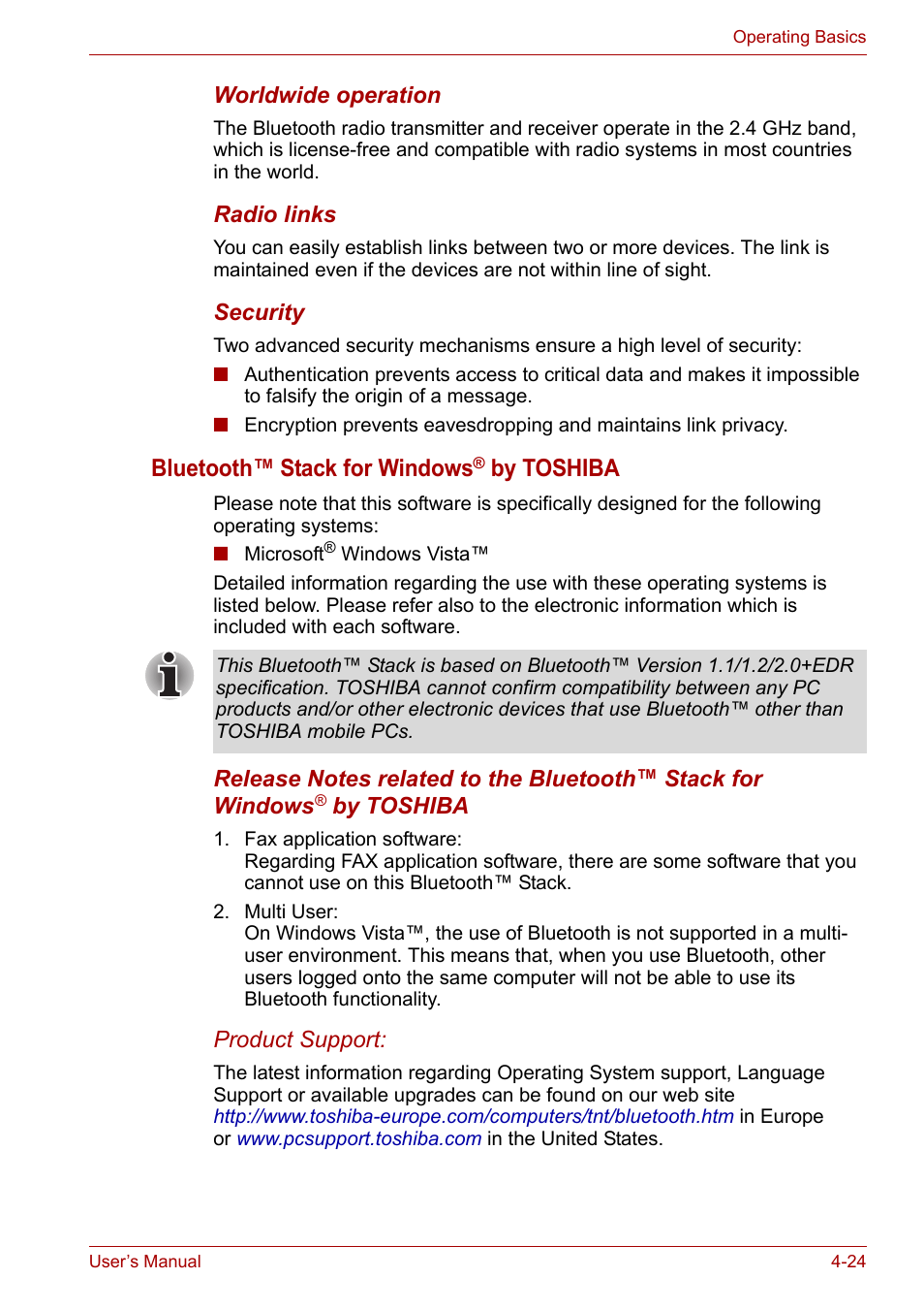 Bluetooth™ stack for windows, By toshiba | Toshiba Satellite Pro A120 (PSAC1) User Manual | Page 87 / 205