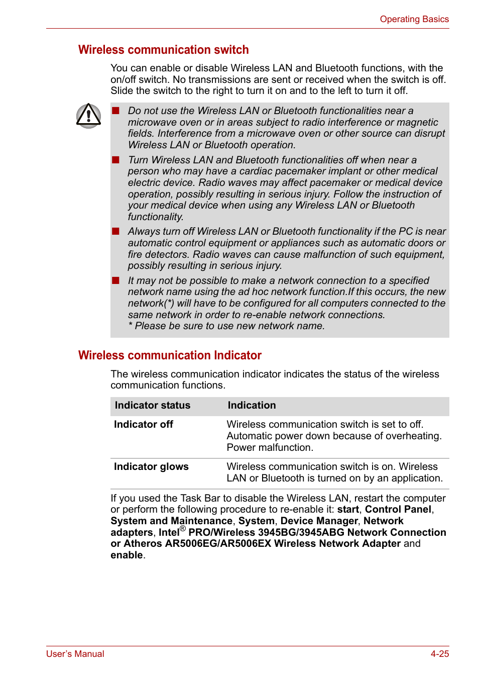 Wireless communication switch, Wireless communication indicator | Toshiba Satellite Pro A120 (PSAC1) User Manual | Page 88 / 205