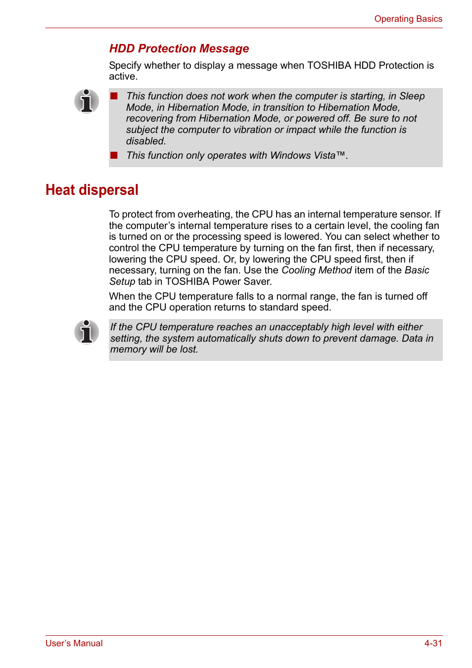 Heat dispersal, Heat dispersal -31 | Toshiba Satellite Pro A120 (PSAC1) User Manual | Page 94 / 205