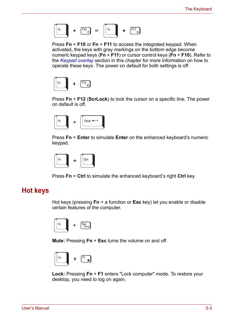 Hot keys, Hot keys -3 | Toshiba Satellite Pro A120 (PSAC1) User Manual | Page 97 / 205