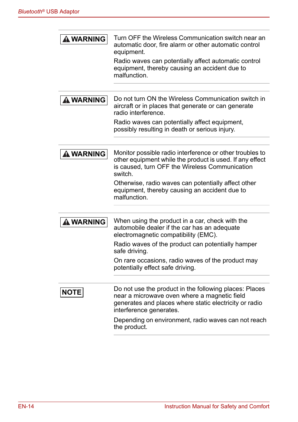 Toshiba Bluetooth USB Adapter (PA3710) User Manual | Page 14 / 20