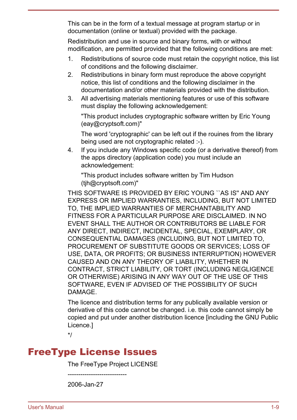 Freetype license issues, Freetype license issues -9 | Toshiba WT8-A User Manual | Page 12 / 77