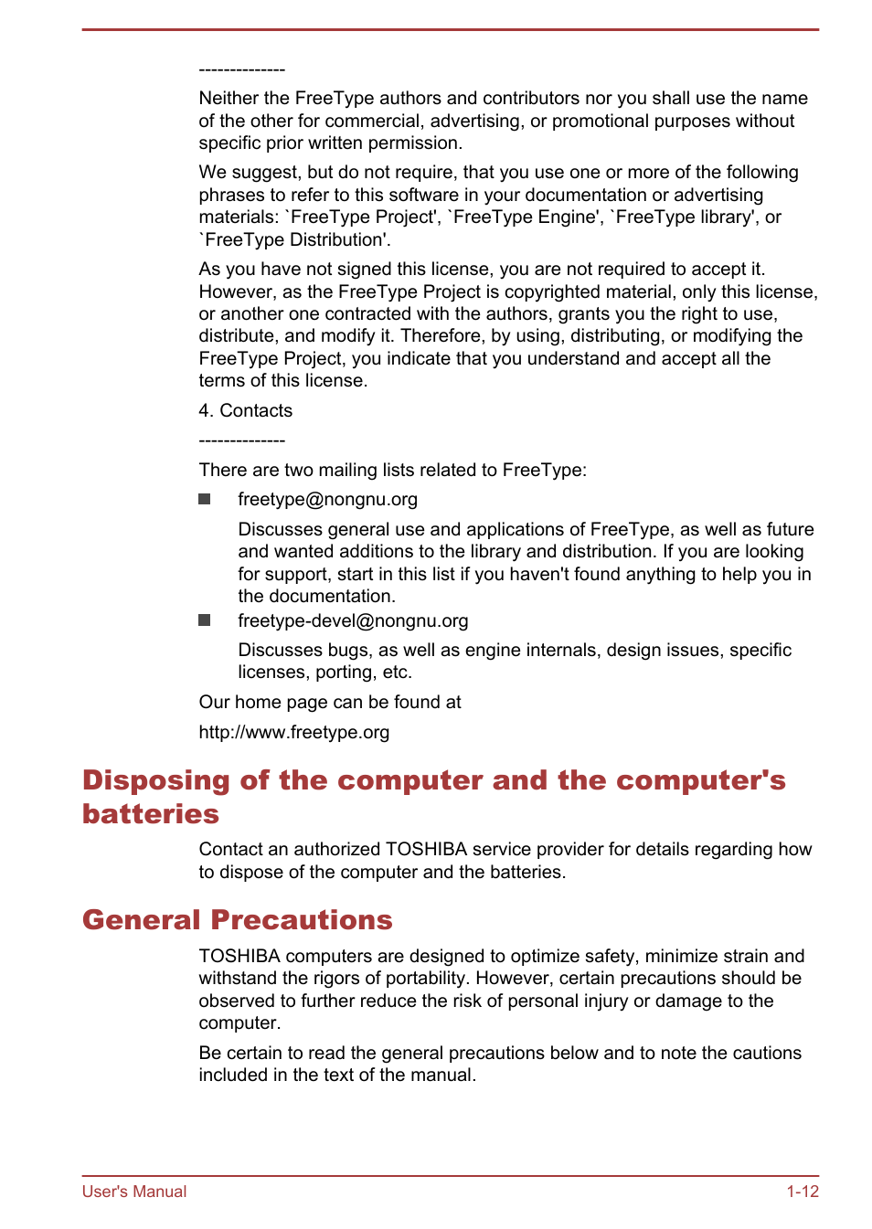 General precautions | Toshiba WT8-A User Manual | Page 15 / 77