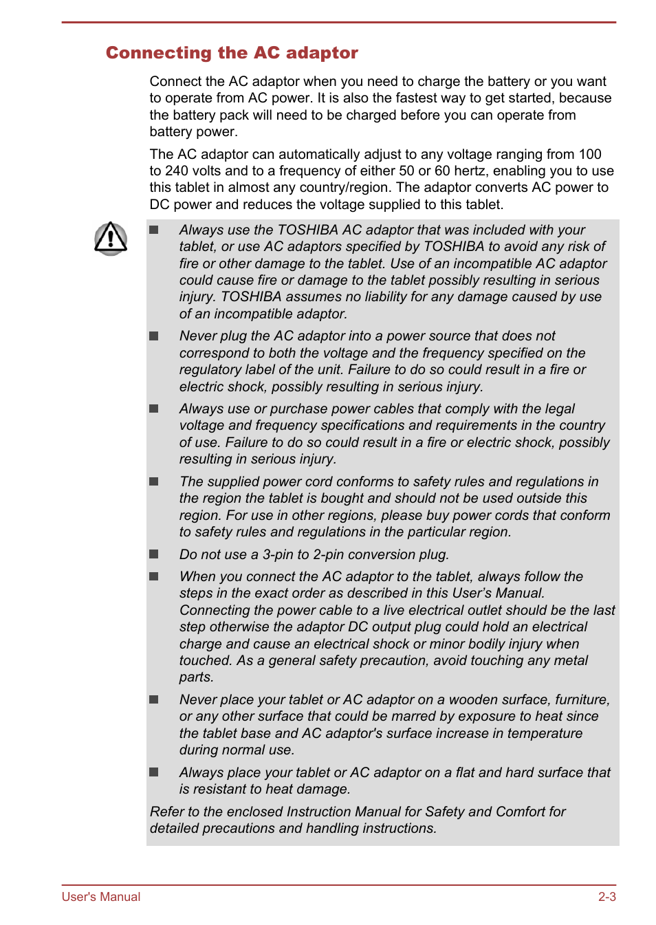 Connecting the ac adaptor | Toshiba WT8-A User Manual | Page 21 / 77